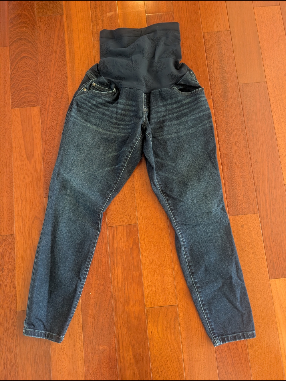 Jessica Simpson Dark Blue Maternity Jeans with Black Panel Petite Medium